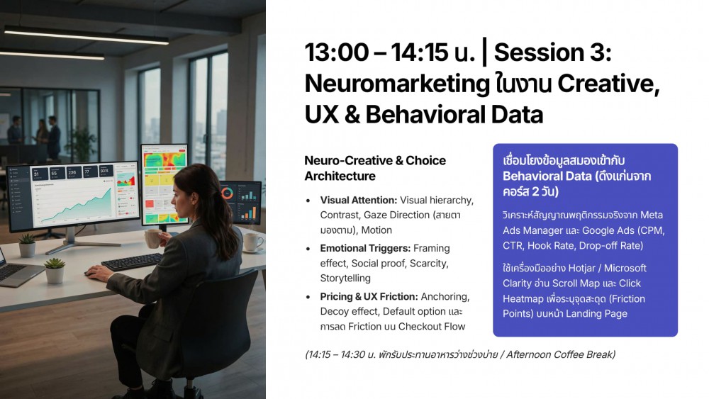 หลักสูตร Neuromarketing & NeuroScore AI : จากสมองลูกค้าและ AI Modeling สู่แคมเปญดิจิทัลที่สร้างยอดขายได้จริง